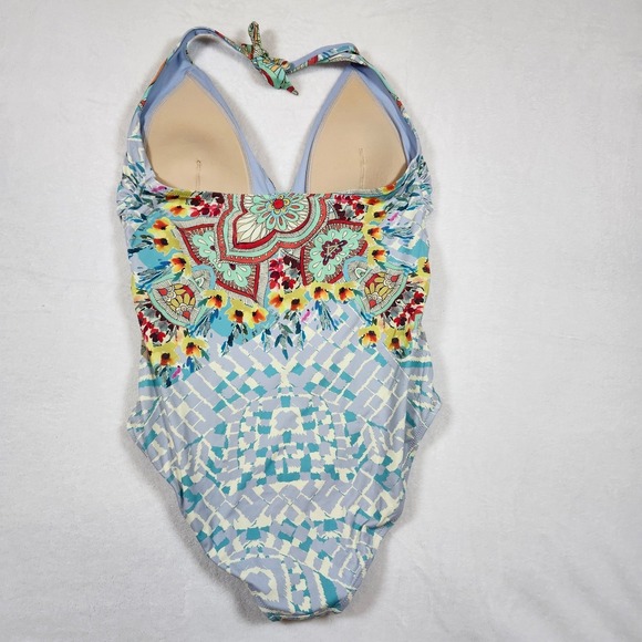 Johnny Was Floral Geometric Twist Front Halter One Piece Swimsuit Blue XL - Picture 5 of 6